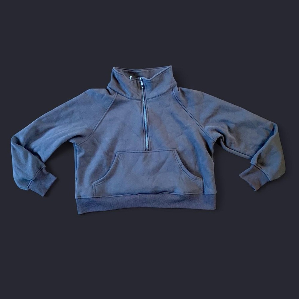 Cropped Half-Zip Pullover Sweatshirt in Brown